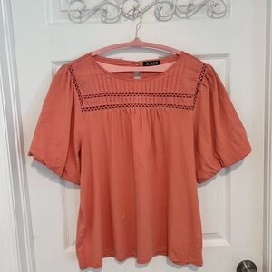 J. Crew Coral Short Balloon Sleeve Yoke Blouse Peach Opened Rick Rack Style